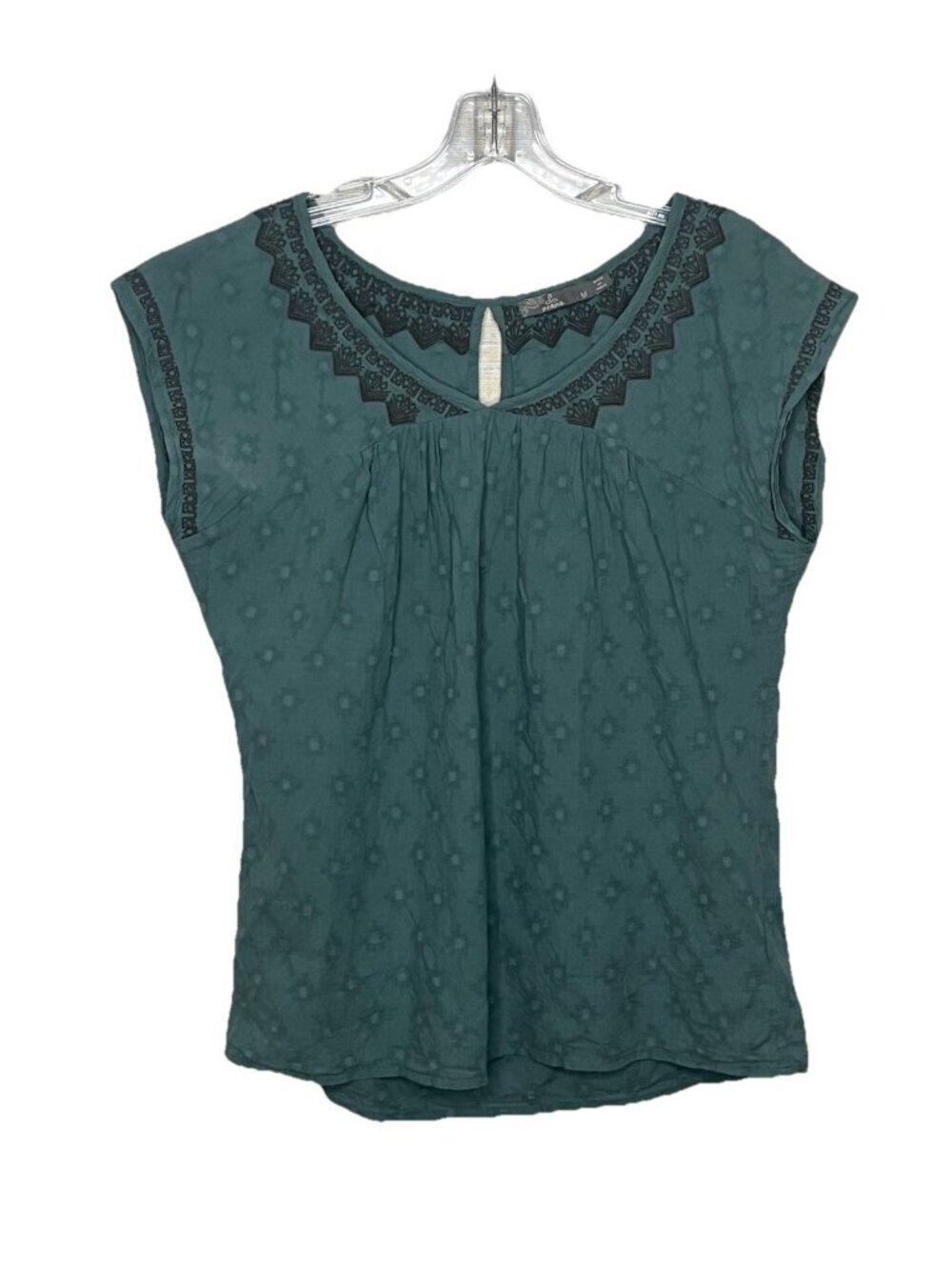 prAna Organic Cotton Embroidered Top Sz M Green Boho Cap Sleeve Blouse